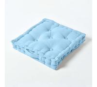 HOMESCAPES Luxury Floor Cushion Plain 100% Cotton Blue 50 x 50 x 10cm, Booster Cushion Seat Chair Pad Dining Thick & Plush Garden Floor Pillow for Kids Elderly Pets Indoor Outdoor Use