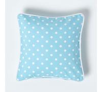 HOMESCAPES - 100% Cotton - Polka Dots - Cushion Cover - 30 x 30 cm Square - 12 x 12 Inches - Blue White - 100% Cotton Sofa Pillow Cushion Cover - Washable