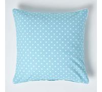 HOMESCAPES - 100% Cotton - Polka Dots - Large Cushion Cover - 60 x 60 cm Square - 24 x 24 Inches - Blue White - 100% Cotton Sofa Pillow Cushion Cover - Washable