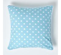 Homescapes Cushion Cover Cotton Stars 100% Cotton Washable Blue 60 x 60 cm