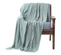 Homescapes Cotton Cable Knit Throw - Duck Egg Blue / 170cm