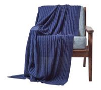 Homescapes Cotton Cable Knit Throw Navy Blue, 150 X 200 Cm