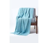 HOMESCAPES Pastel Blue Cable Knit Throw 130 x 170 cm Combed Cotton Soft and Cosy Blanket Bed and Sofa Throw For Armchairs and Single Beds