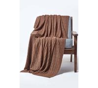 HOMESCAPES Large Brown Cable Knit Throw 150 x 200 cm Combed Cotton Soft and Cosy Blanket Bed and Sofa Throw For Small Sofas and Double Beds