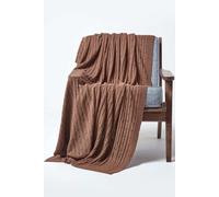 HOMESCAPES Brown Cable Knit Throw 130 x 170 cm Combed Cotton Soft and Cosy Blanket Bed and Sofa Throw For Armchairs and Single Beds