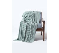 HOMESCAPES Large Duck Egg Blue Cable Knit Throw 150 x 200 cm Combed Cotton Soft and Cosy Blanket Bed and Sofa Throw For Small Sofas and Double Beds