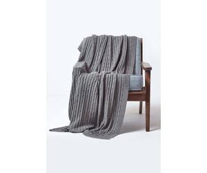 Homescapes Cotton Cable Knit Throw Soft & Cosy Vintage Blanket In Grey Grey
