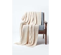 Homescapes Cotton Cable Knit Throw Soft & Cosy Vintage Blanket in Natural | Size: 130 cm x 170 cm Homescapes Natural 130 cm x 170 cm