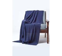 Homescapes Cotton Cable Knit Throw Soft & Cosy Vintage Blanket In Navy Navy 130cm x 170cm