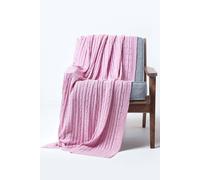 HOMESCAPES Large Pastel Pink Cable Knit Throw 150 x 200 cm Combed Cotton Soft and Cosy Blanket Bed and Sofa Throw For Small Sofas and Double Beds