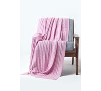 (Pink, 150 x 200 cm) Cotton Cable Knit Throw