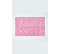 (Pink, Bath Mat) Cotton Check Border Bath Mat