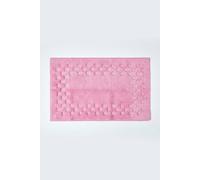 Homescapes Cotton Check Border Bath Mat in Pink Homescapes Pink