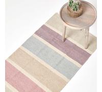 Homescapes Cotton Chenille Striped Rug Blue Beige Purple Grey Natural, 66 X 200 Cm