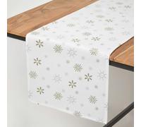 Homescapes Cotton Christmas Gold Snowflake Table Runner
