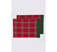 Homescapes Cotton Christmas Prince Edward Tartan Pack Of 2 Placemats In Red Red One Size