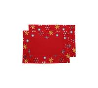 HOMESCAPES - Christmas - Placemats - 2 Pc set - Red Snowflake - X Mas design - 100% cotton - White Green and Red Colour - Washable at Home