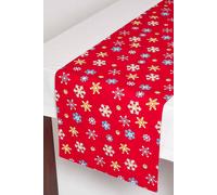 Homescapes Cotton Christmas Snowflake Table Runner In Red Red