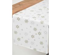 HOMESCAPES - Christmas - Table Runner - Gold Snowflake - X Mas design - 17 x 70 Inch - 100% Cotton - White and Gold Colour - Washable at Home