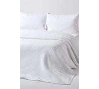 HOMESCAPES White Cotton Rich Metelassé Textured Bedspread with Diamond Pattern, Single