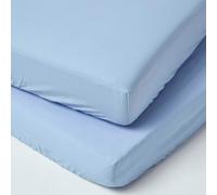 HOMESCAPES Blue Cot Bed Fitted Sheets 70 x 140 cm 2 Pack 100% Egyptian Cotton Percale Soft Hypoallergenic Toddler Bed Sheet Fully Elasticated Skirt Breathable Easy Care 200 TC 400 Thread Count Equiv