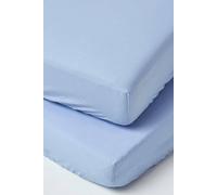 HOMESCAPES Blue Cot Bed Fitted Sheets 70 x 140 cm 2 Pack 100% Egyptian Cotton Percale Soft Hypoallergenic Toddler Bed Sheet Fully Elasticated Skirt Breathable Easy Care 200 TC 400 Thread Count Equiv