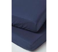 HOMESCAPES Cotton Cot Bed Fitted Sheets 200 Thread Count, 2 Pack - Navy