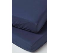 HOMESCAPES Navy Cot Bed Fitted Sheets 70 x 140 cm 2 Pack 100% Egyptian Cotton Percale Soft Hypoallergenic Toddler Bed Sheet Fully Elasticated Skirt Breathable Easy Care 200 TC 400 Thread Count Equiv