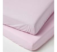 HOMESCAPES Pink Cot Bed Fitted Sheets 70 x 140 cm 2 Pack 100% Egyptian Cotton Percale Soft Hypoallergenic Toddler Bed Sheet Fully Elasticated Skirt Breathable Easy Care 200 TC 400 Thread Count Equiv