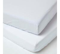 HOMESCAPES White Cot Bed Fitted Sheets 70 x 140 cm 2 Pack 100% Egyptian Cotton Percale Soft Hypoallergenic Toddler Bed Sheet Fully Elasticated Skirt Breathable Easy Care 200 TC 400 Thread Count Equiv