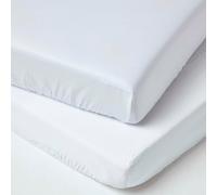 HOMESCAPES Cotton Cot Bed Fitted Sheets 400 Thread Count, 2 Pack - White