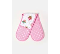 Homescapes Cotton Cupcakes Pink Blue Double Oven Glove