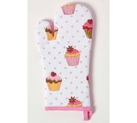 HOMESCAPES - Pure Cotton Oven Glove - Cup Cakes - Pink Blue - 18 x 32 cm - Fully Coordinated Washable Kitchen Linen
