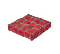 HOMESCAPES - Edward Tartan - 100% Cotton - Large Floor Cushion - Red Green - 50 x 50 x 10 cm Square - Indoor - Garden - Dining Chair Booster - Seat Pad Cushion