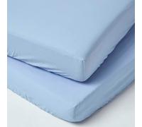 HOMESCAPES Cotton Fitted Cot Sheets 200 Thread Count, 2 Pack - Blue