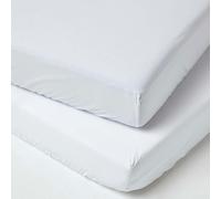 Cotton Cot Bed Fitted Sheets 200 Thread Count, 2 Pack Homescapes White Cot