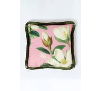 Cotton Pink Floral Fringe Cushion, 45 x 45 cm
