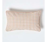 Homescapes Cotton Gingham Check Beige Cushion Cover, 30 X 50 Cm