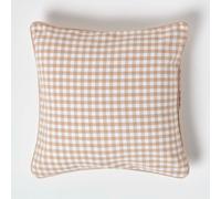 HOMESCAPES - 100% Cotton - Gingham Check - Cushion Cover - 45 x 45 cm Square - 18 x 18 Inches - Beige White - 100% Cotton Sofa Pillow Cushion Cover - Washable
