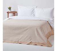 Homescapes Cotton Gingham Check Beige Throw, 150 X 200 Cm