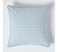 HOMESCAPES - 100% Cotton - Gingham Check - Large Cushion Cover - 60 x 60 cm Square - 24 x 24 Inches - Blue White - 100% Cotton Sofa Pillow Cushion Cover - Washable