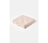 HOMESCAPES Beige & White GINGHAM Check Floor Cushion - 100% Cotton - 50 x 50 x 10 cm Square - Indoor - Garden - Dining chair booster Seat Cushion Pad