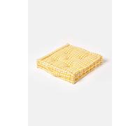 HOMESCAPES Yellow & White GINGHAM Check Floor Cushion - 100% Cotton - 50 x 50 x 10 cm Square - Indoor - Garden - Dining chair booster Seat Cushion Pad