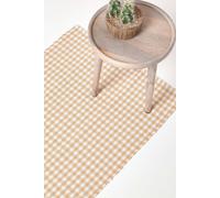 Homescapes Cotton Gingham Check Hand Woven Hall Runner, 66 X 200 Cm In Beige Beige 66cm x 200cm