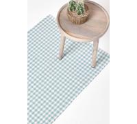 Homescapes Cotton Gingham Check Hand Woven Hall Runner, 66 X 200 Cm In Blue Blue