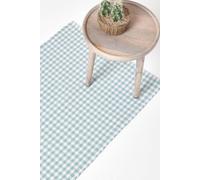 Cotton Gingham Check Hand Woven Hall Runner, 66 x 200 cm Homescapes Blue 66cm x 200cm