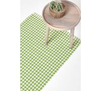 Homescapes Cotton Gingham Check Hand Woven Hall Runner, 66 X 200 Cm In Green Green