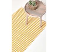 Cotton Gingham Check Hand Woven Hall Runner, 66 x 200 cm Homescapes Yellow 66cm x 200cm