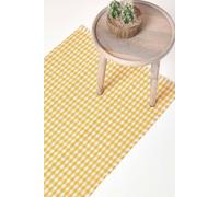 Homescapes Cotton Gingham Check Hand Woven Hall Runner, 66 X 200 Cm In Yellow Yellow 66cm x 200cm