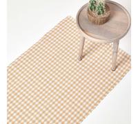 Homescapes Cotton Gingham Check Rug Hand Woven Beige White, 66 X 200 Cm